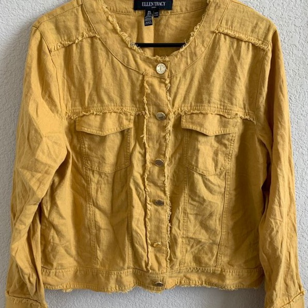 Ellen Tracy mustard yellow linen crop jacket